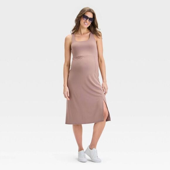 Slit Active Midi Maternity Dress - Isabel Maternit Taupe - Picture 3 of 3